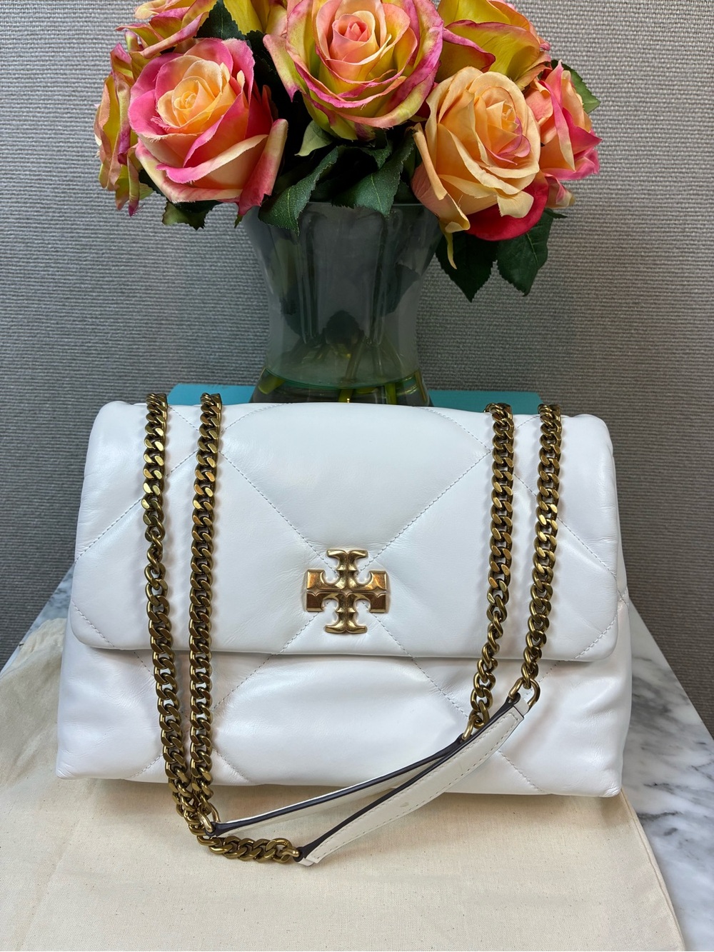 Tory Burch Blanc White Kira Diamond Quilted Leather Shoulder Bag - NWT